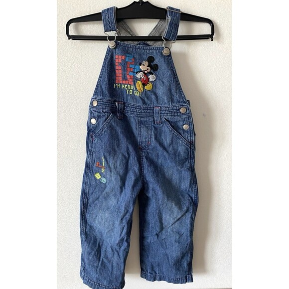 Vintage Disney Store Mickey Mouse Denim Overalls Toddler 3T Y2K